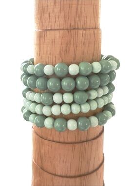 Stackable Mint Green Beaded Stretch Bracelet Set - Women Jewelry
